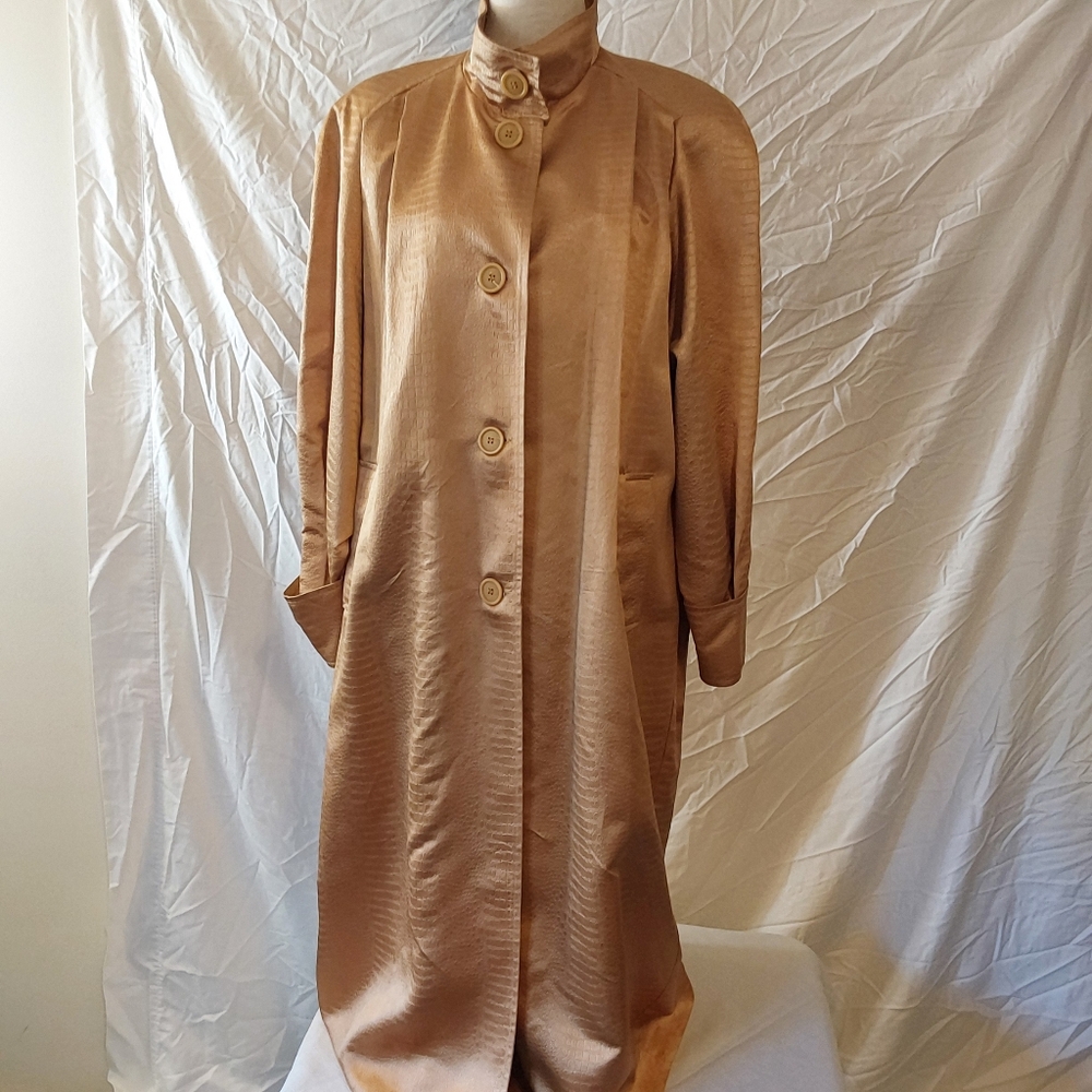 Vintage Women's Vision Golden Metallic Reptile PrintTrench Coat/Raincoat Size 12